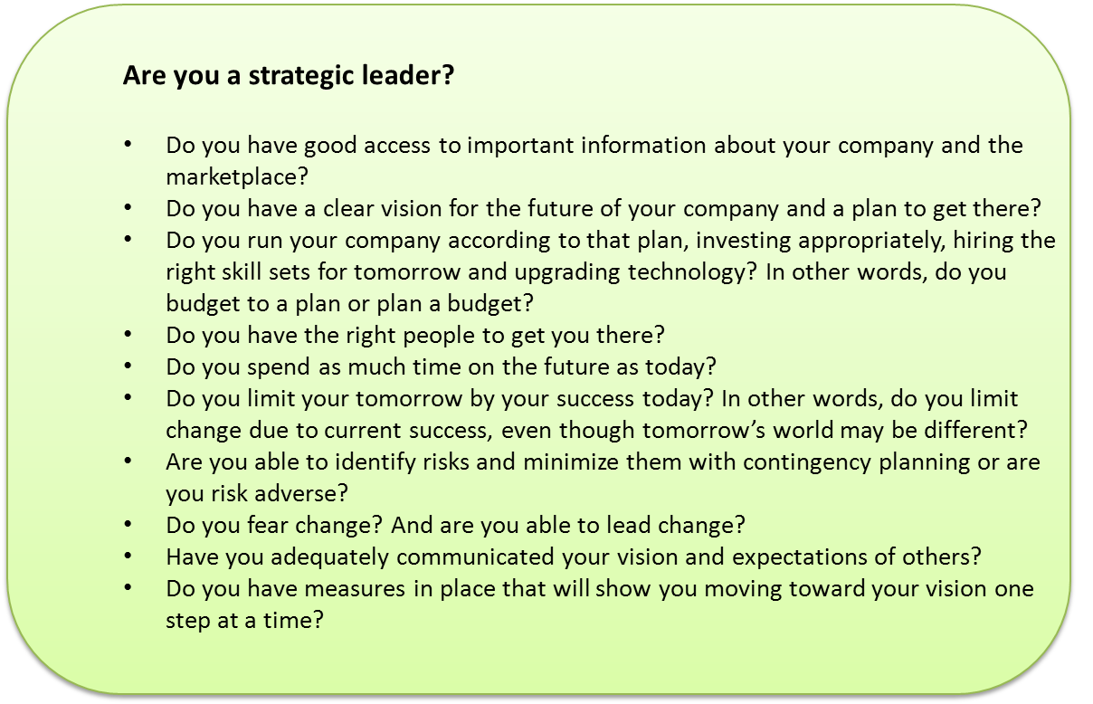 strategic leader Have you been told you need to be “more strategic” in your current job is your organization faltering when it comes to connecting its vision and mission with the. strategic leader Have you been told you need to be “more strategic” in your current job is your organization faltering when it comes to connecting its vision and mission with the.